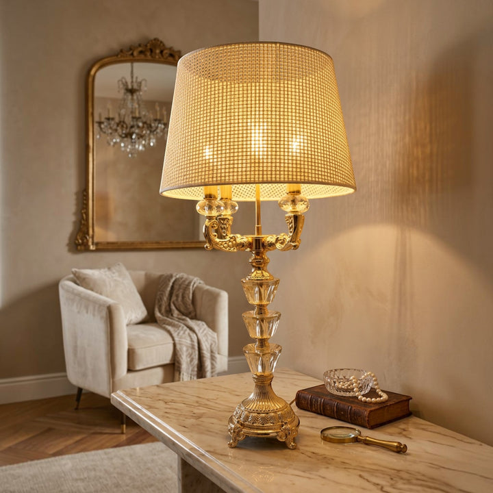 Antique Rose-Gold Crystal Accent Table  Lamp