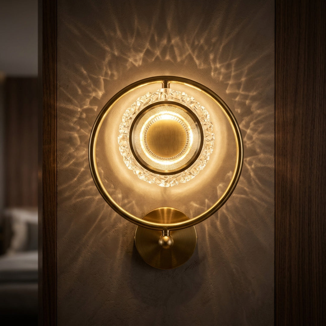 Luxury Gold Circular Crystal Wall Sconce