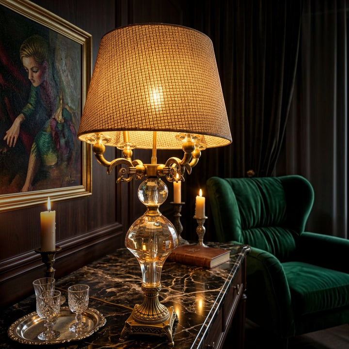 Vintage Crystal Gold Triple-Light Table Lamp