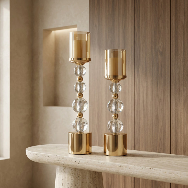 Luxury Gold Crystal Candle Holders with LED Candles (Pair)
