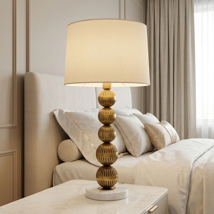 Luxury Gold Ribbed Orb Table Lamp with Cream Shade