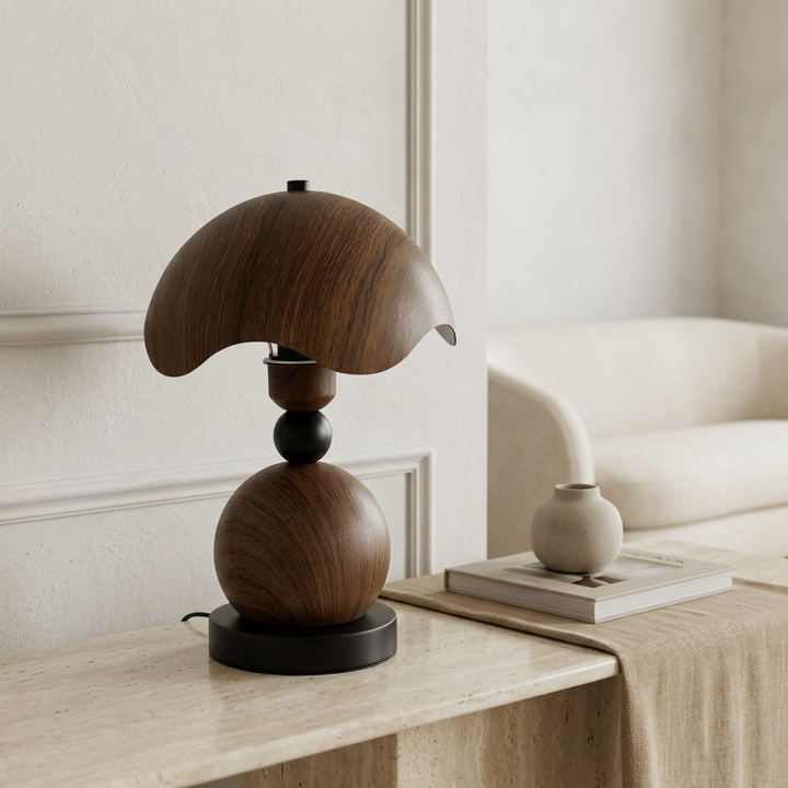 Modern Wood-Texture Metal Table Lamp
