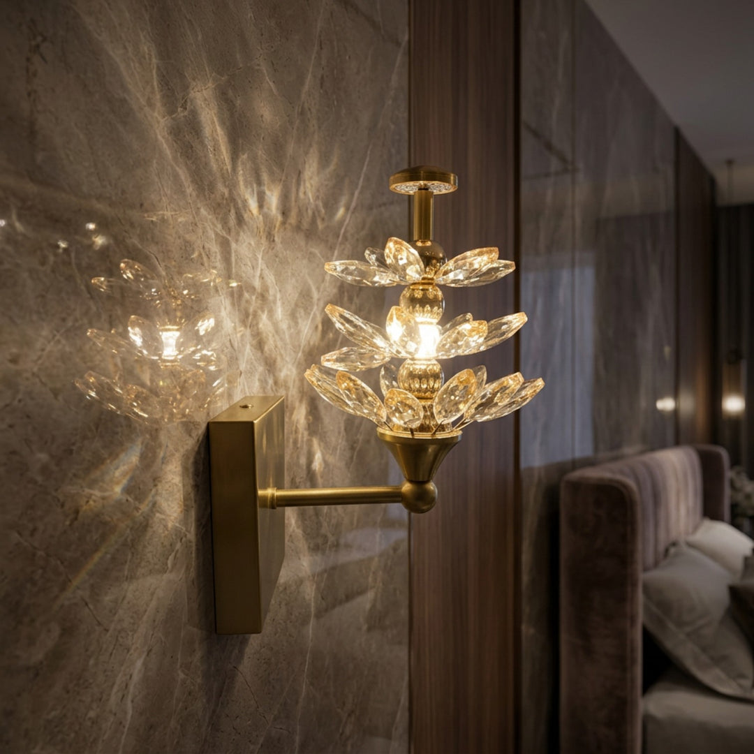 Luxury Gold Crystal Flower Wall Sconce