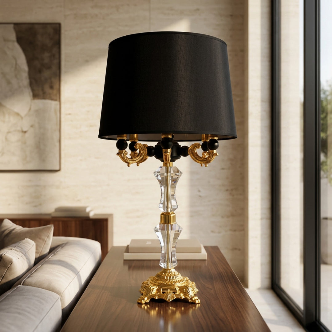 Luxury Black & Gold Crystal Table Lamp