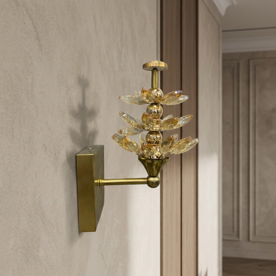 Luxury Gold Crystal Flower Wall Sconce