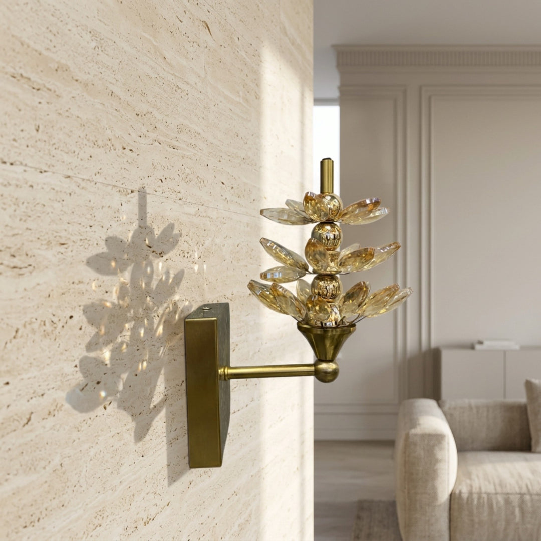 Luxury Gold Crystal Flower Wall Sconce