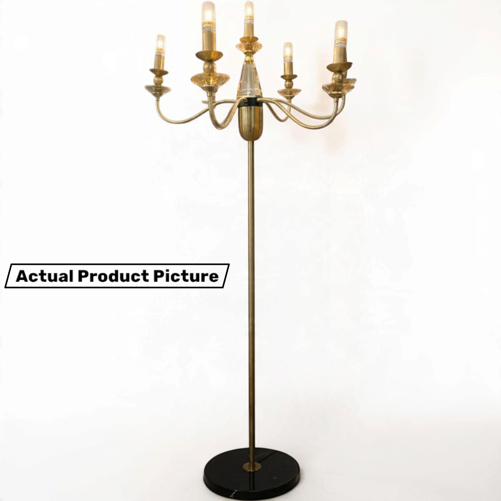Luxury Gold 5-Light Floor Chandelier with Marble Base