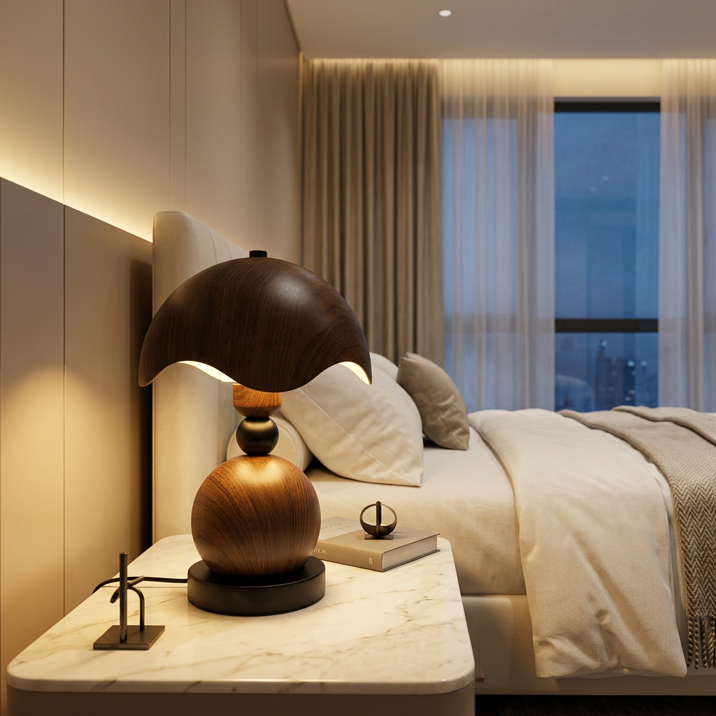 Modern Wood-Texture Metal Table Lamp