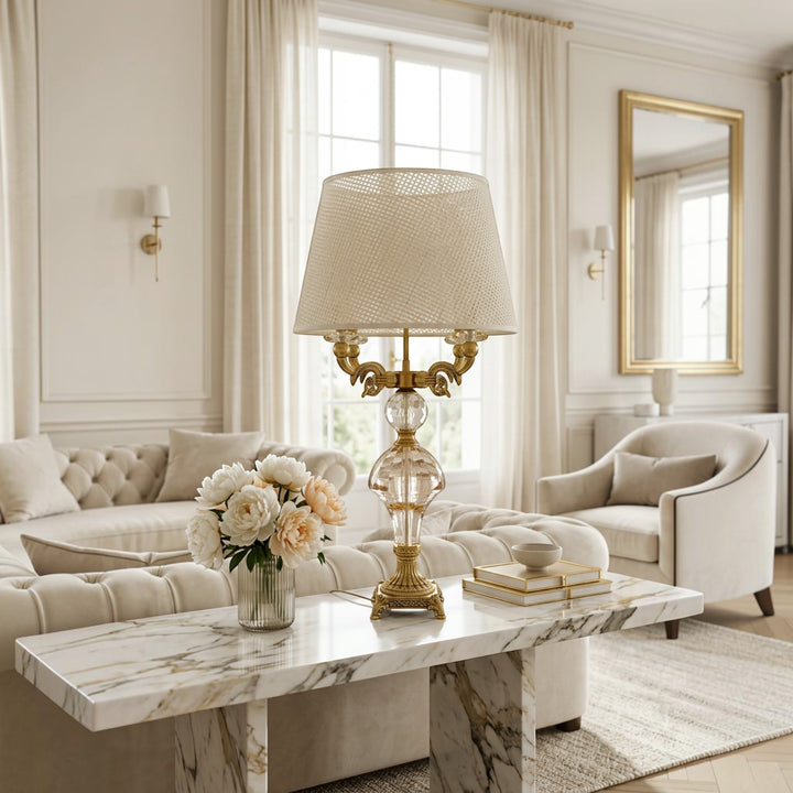 Vintage Crystal Gold Triple-Light Table Lamp