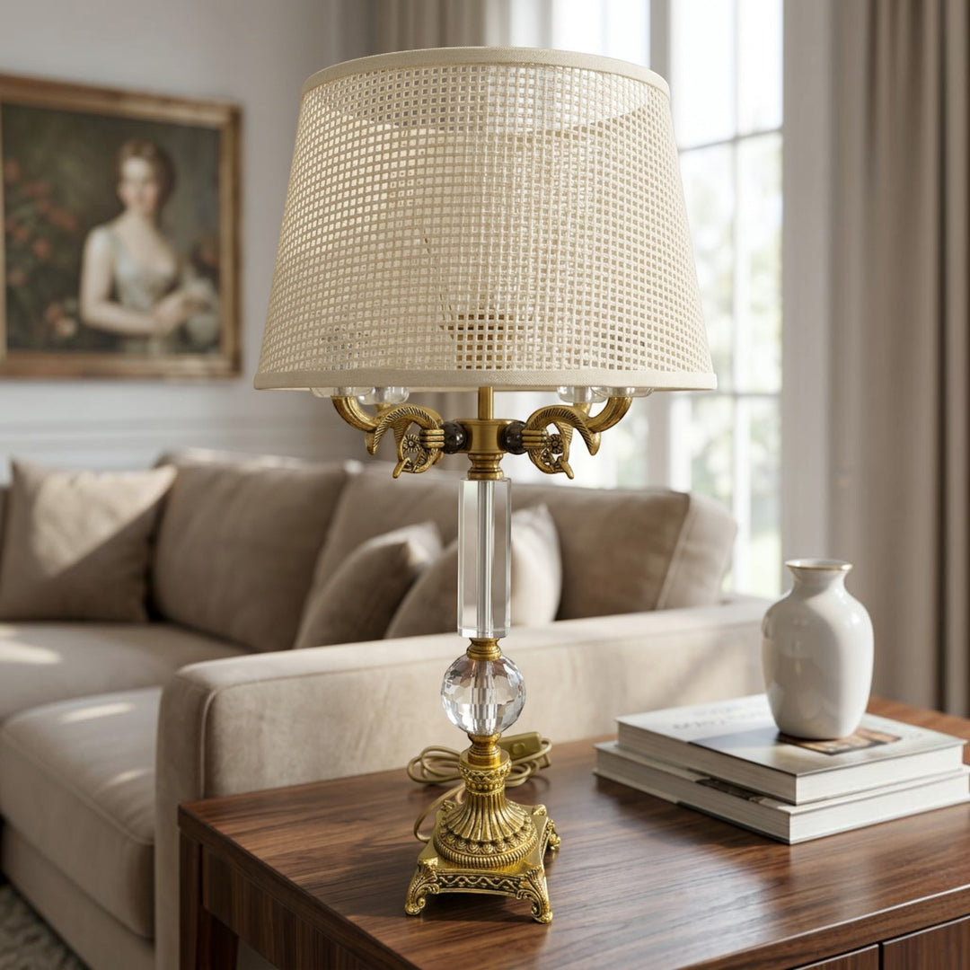 Vintage Brass Gold Quad-Light Metallic Table Lamp