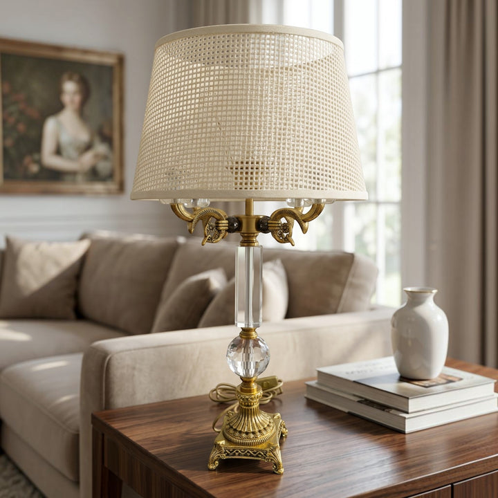 Vintage Brass Gold Quad-Light Metallic Table Lamp
