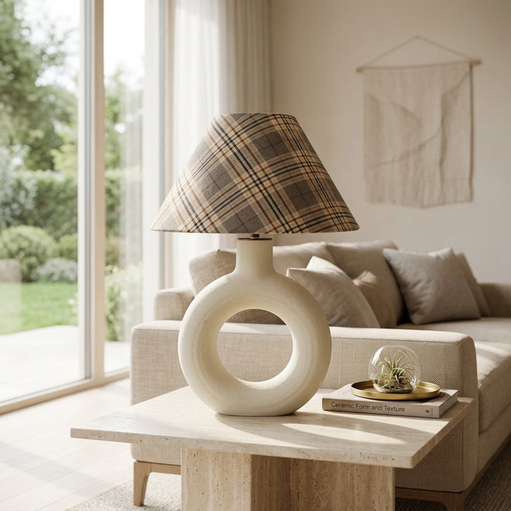Plaid Checkered Ceramic Donut Table Lamp