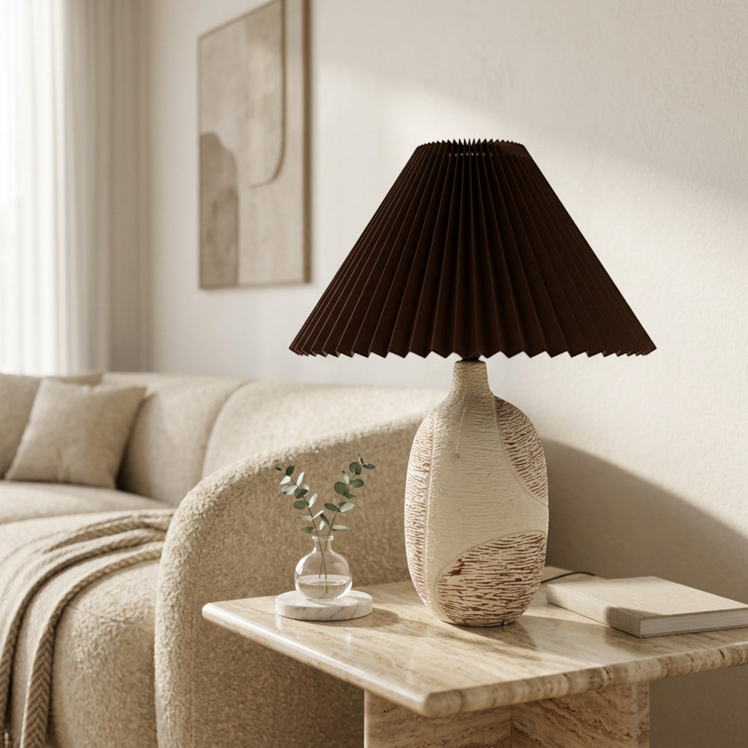 Luxe Ash-Brown Textured Ceramic Table Lamp