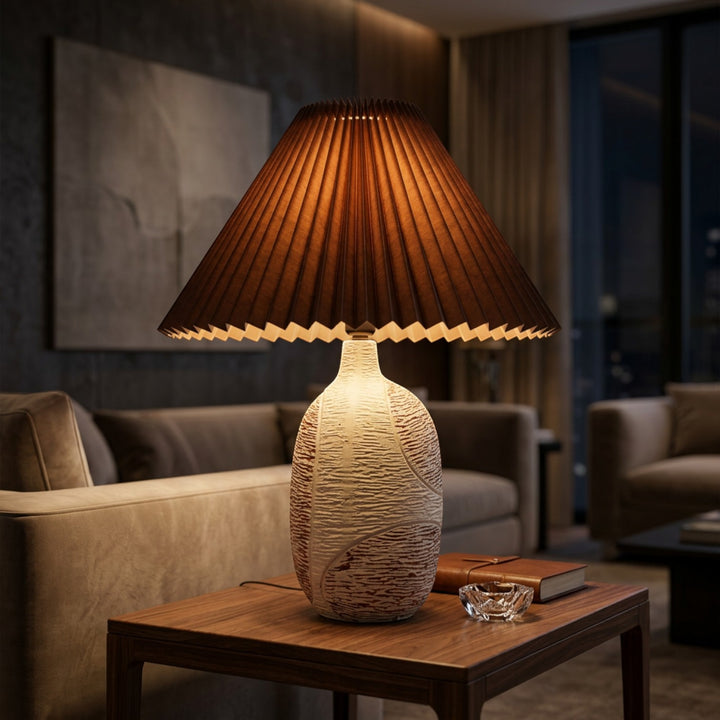 Luxe Ash-Brown Textured Ceramic Table Lamp