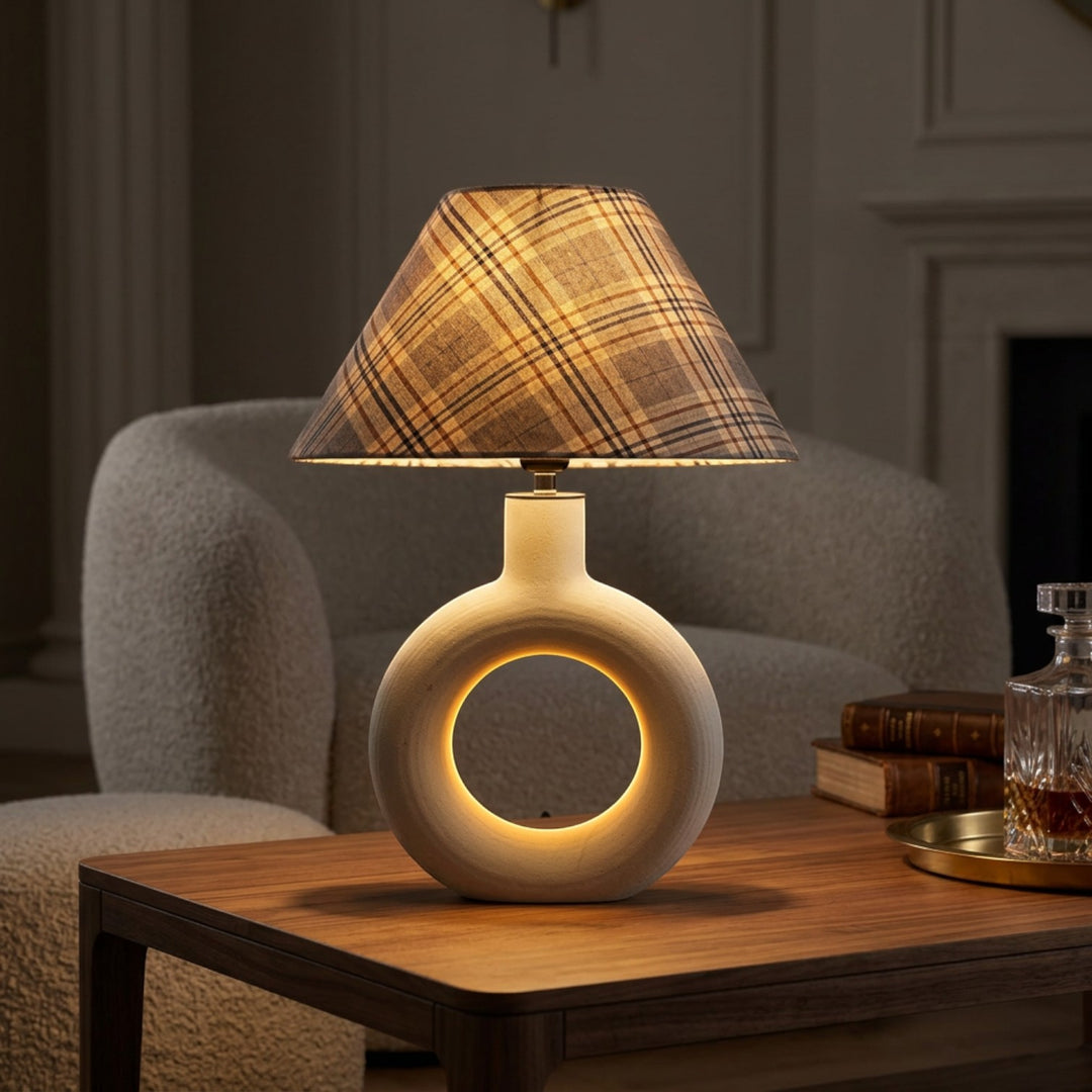 Plaid Checkered Ceramic Donut Table Lamp