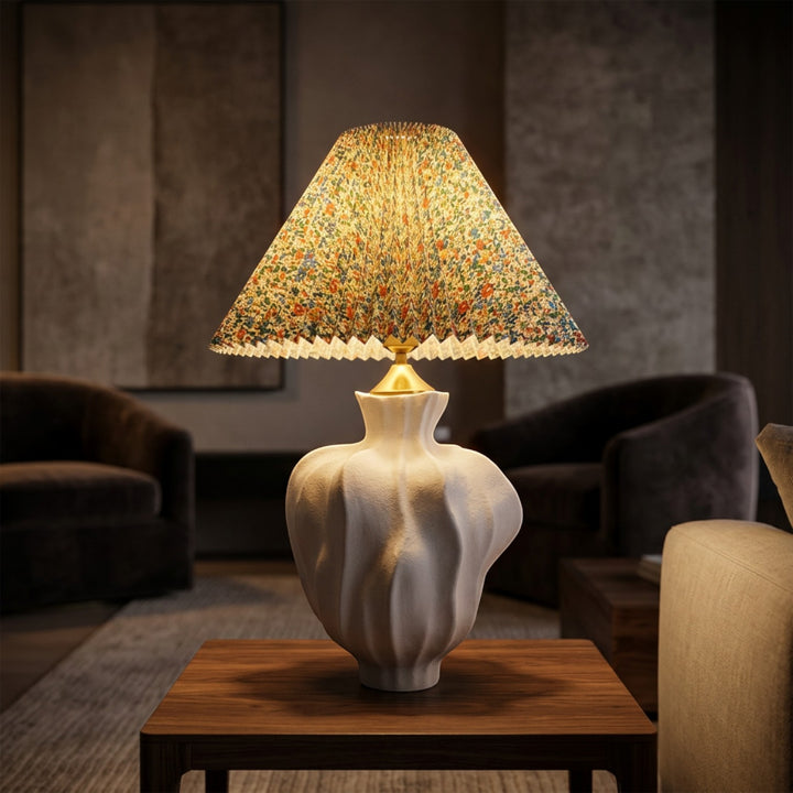 Trendy Floral Pleated Ceramic Table Lamp