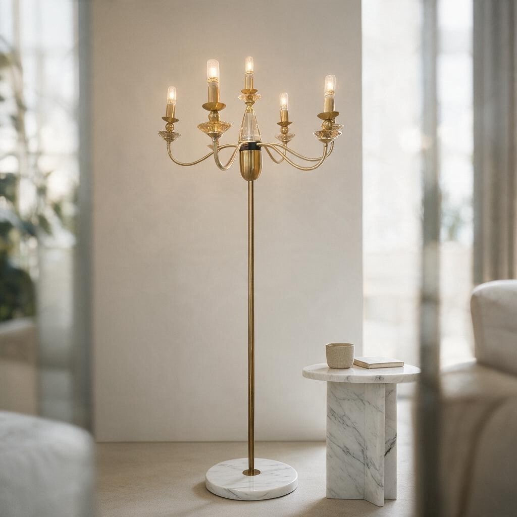 Luxury Gold 5-Light Floor Chandelier with Marble Base