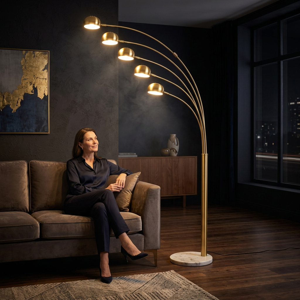Silver Radiant Cascade 5-Arcs Floor Lamp