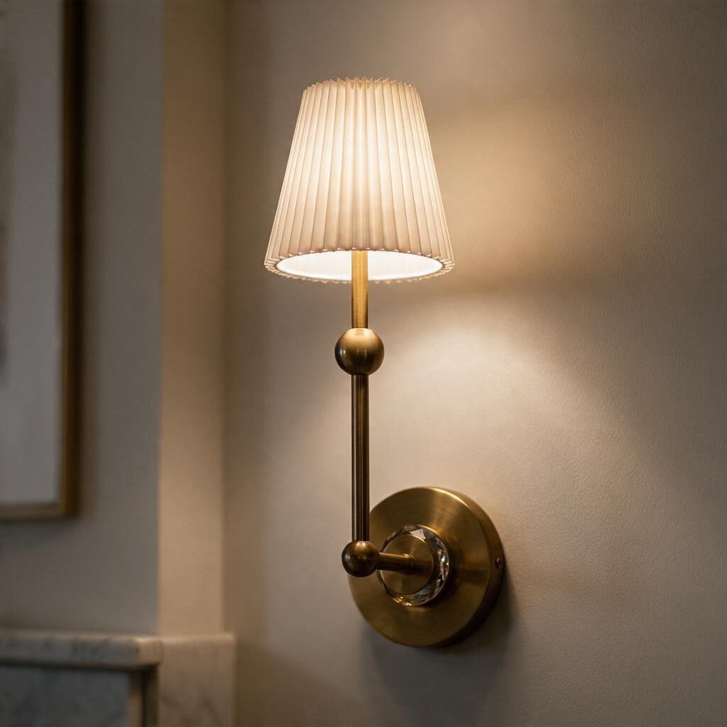 Luxury Gold Wall Sconce with White Pleated Shade