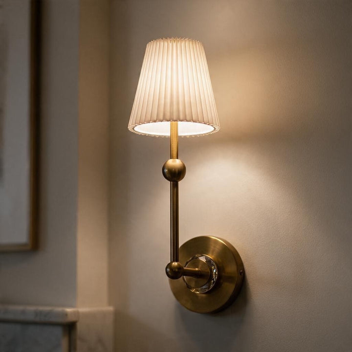 Luxury Gold Wall Sconce with White Pleated Shade