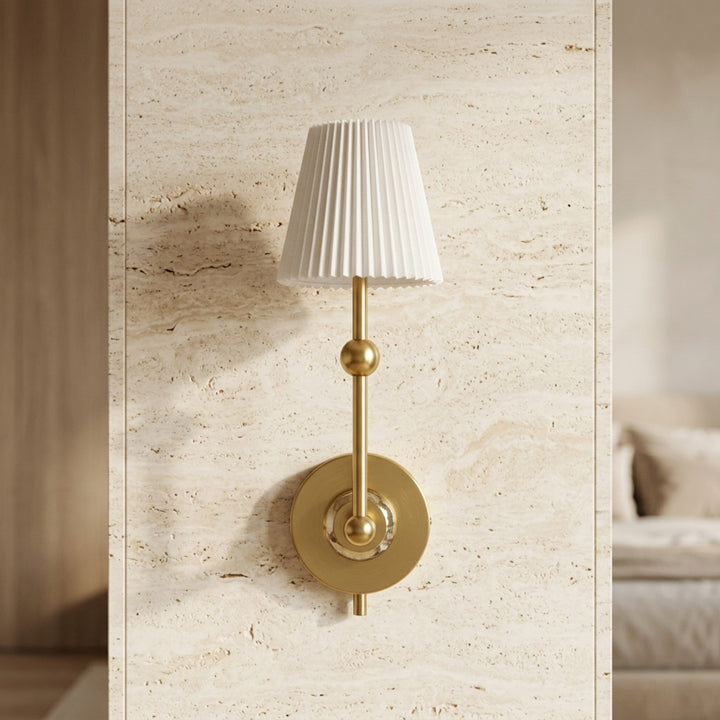 Luxury Gold Wall Sconce with White Pleated Shade