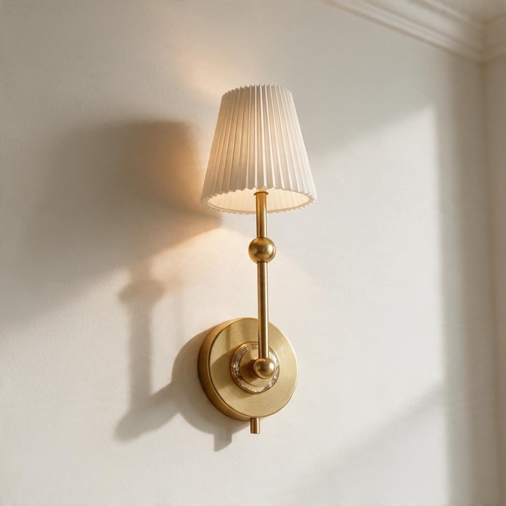 Luxury Gold Wall Sconce with White Pleated Shade
