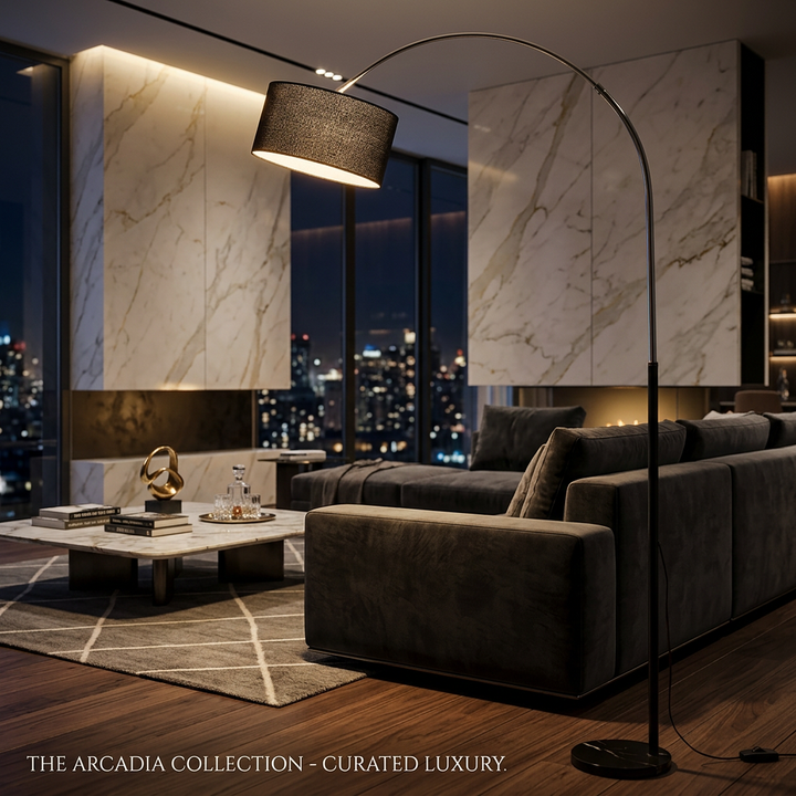 ForgeGlow Arc – Black Metal Arc Lamp