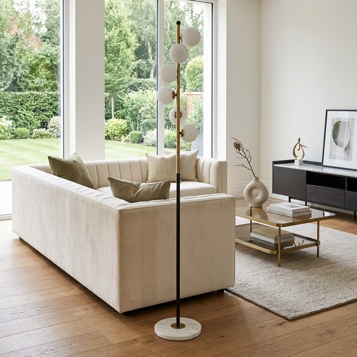 Celeste Glow – White Bowl Round Floor Lamp