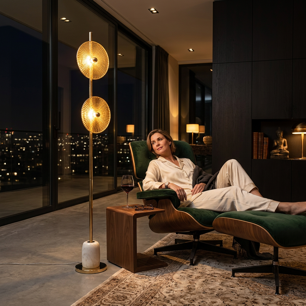 Noir Gleam – Gold Crystal & Brass Floor Lamp