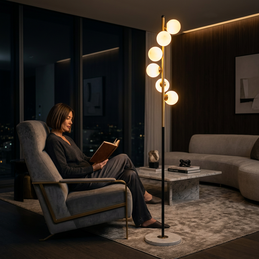 Celeste Glow – White Bowl Round Floor Lamp