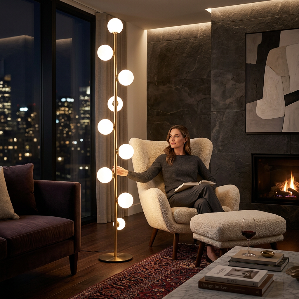 NordLume Glass Orb LED Floor Lamp – Warm Light Edition