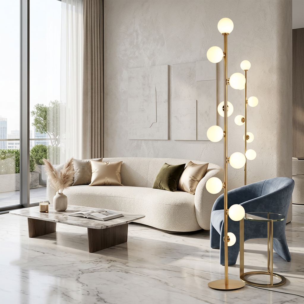 NordLume Glass Orb LED Floor Lamp – Warm Light Edition