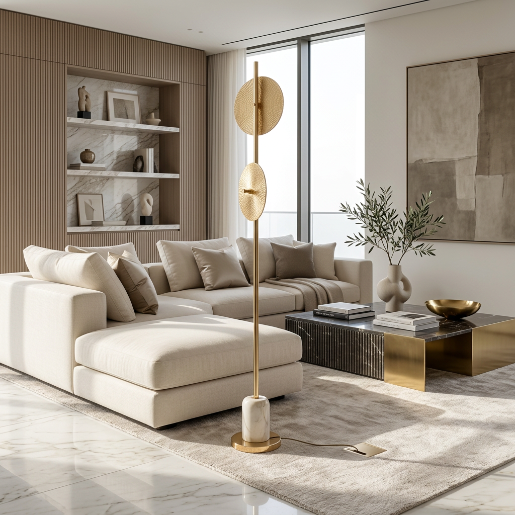Noir Gleam – Gold Crystal & Brass Floor Lamp