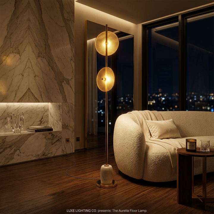 Noir Gleam – Gold Crystal & Brass Floor Lamp