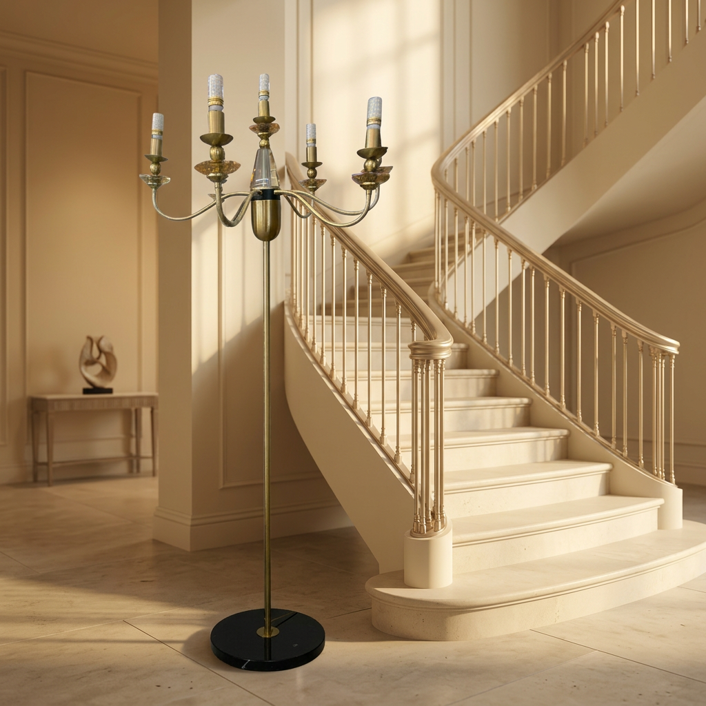 Luxury Gold 5-Light Floor Chandelier with Marble Base