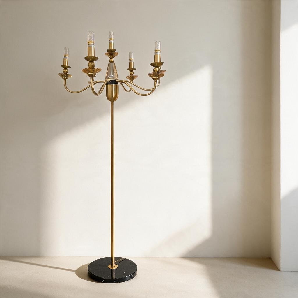 Luxury Gold 5-Light Floor Chandelier with Marble Base