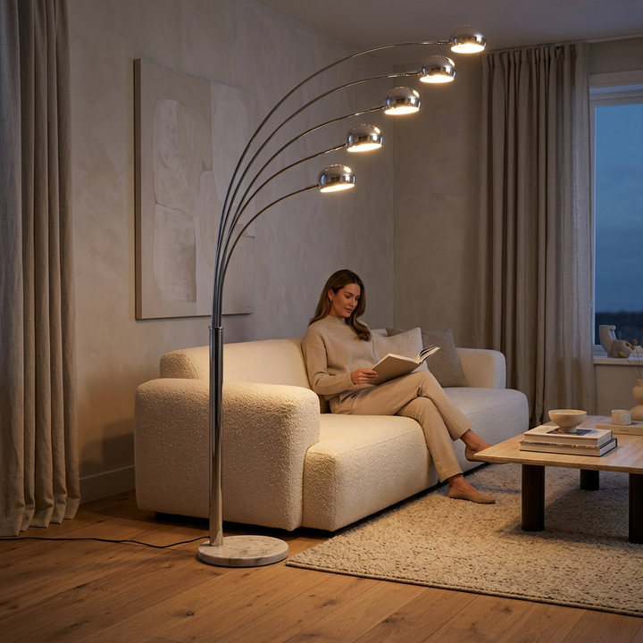 Silver Radiant Cascade 5-Arcs Floor Lamp