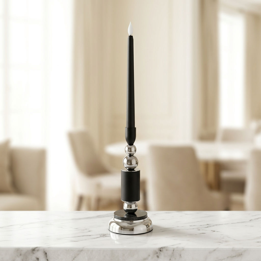 Black & Silver LED Candle Holder Pair