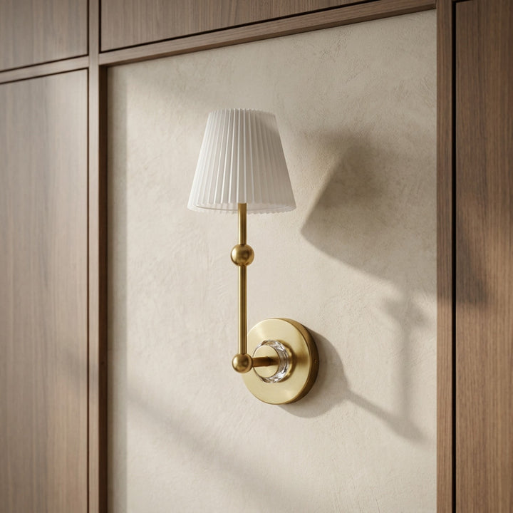 Luxury Gold Wall Sconce with White Pleated Shade