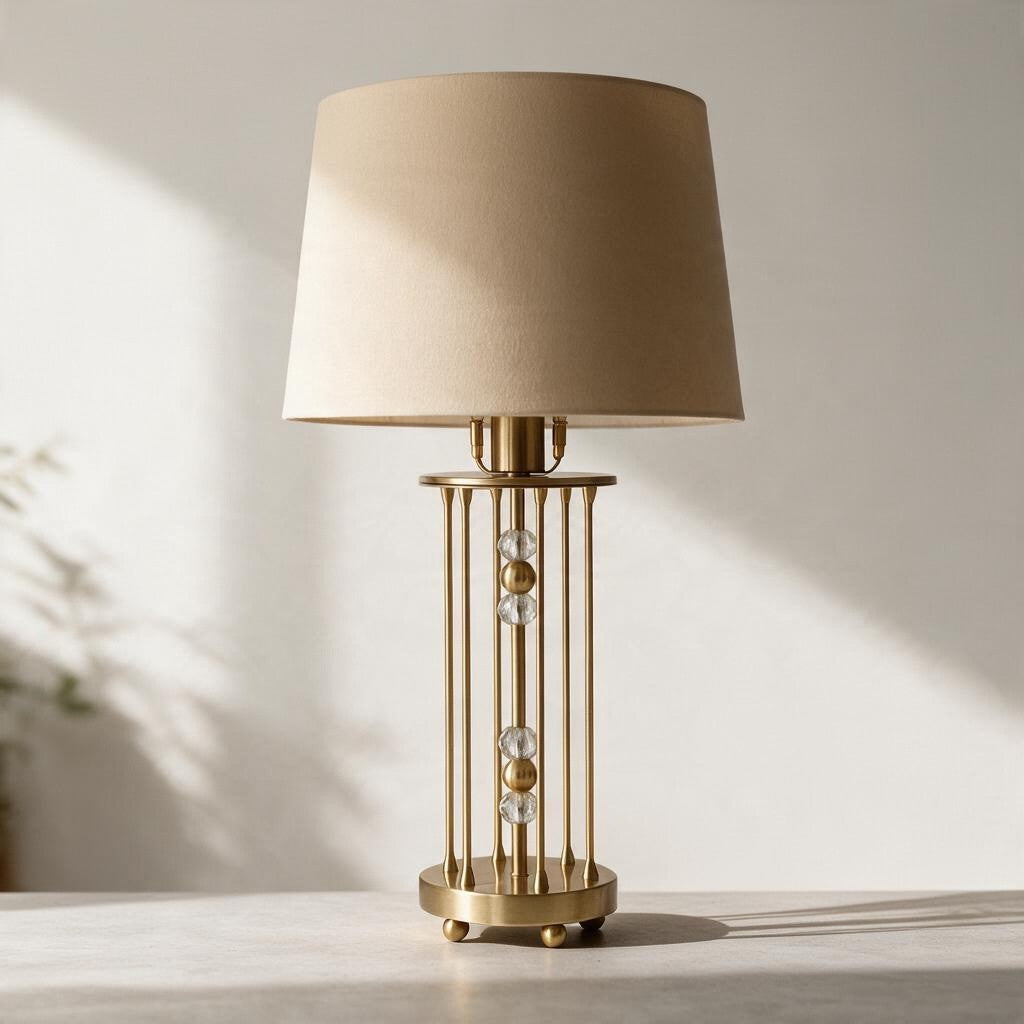 Luxury Gold Crystal Table Lamp with Beige Shade