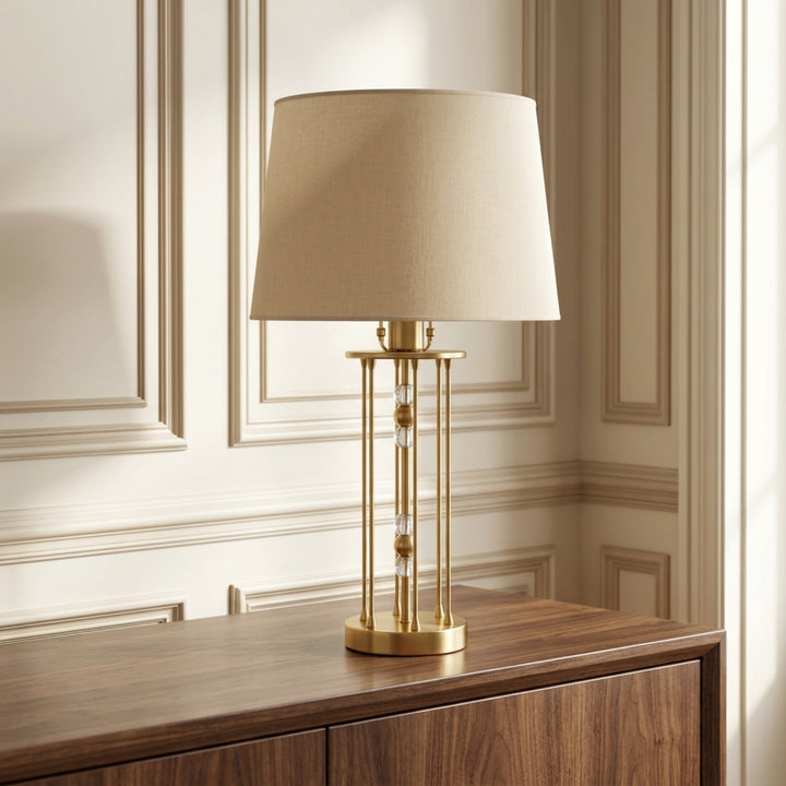 Luxury Gold Crystal Table Lamp with Beige Shade
