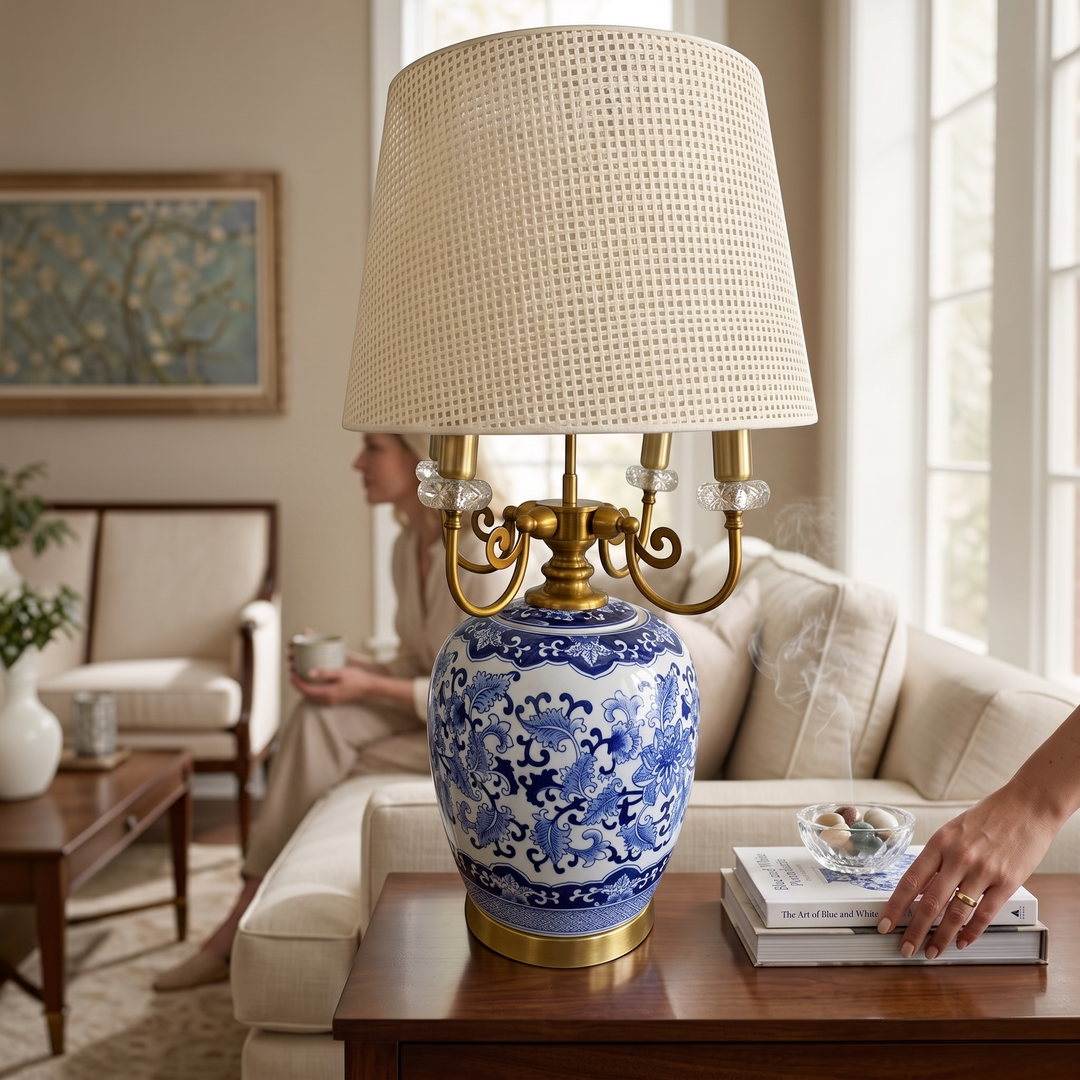 Original Blue Pottery Porcelain Table Lamp