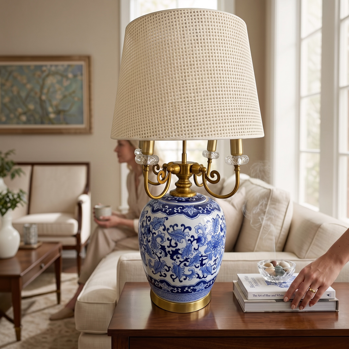 Original Blue Pottery Porcelain Table Lamp