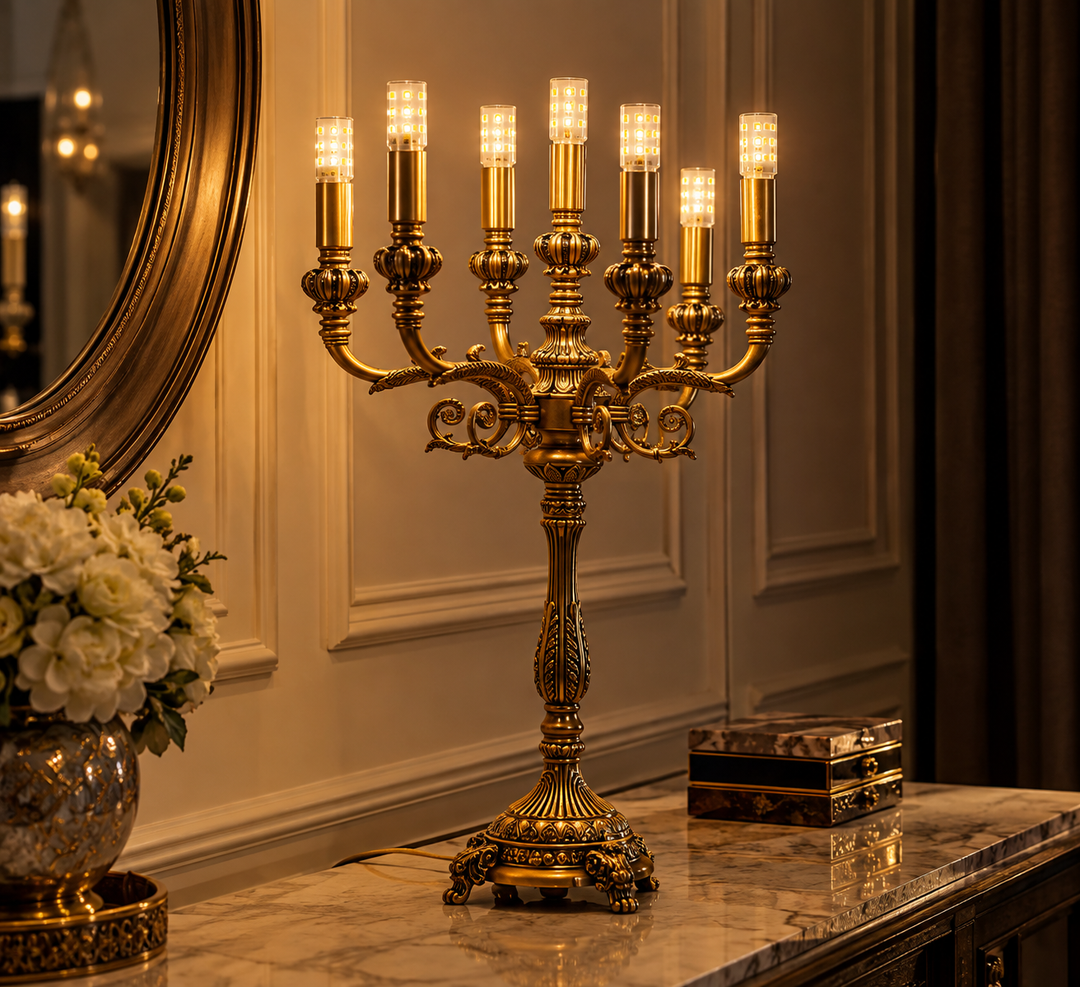 Luxury Antique Gold 7-Light Candelabra