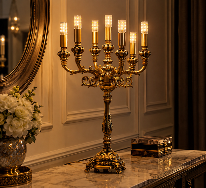 Luxury Antique Gold 7-Light Candelabra