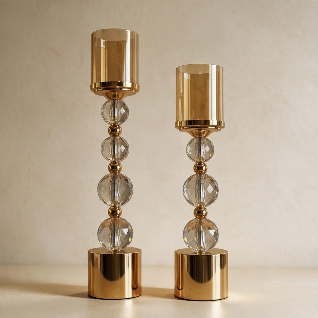 Luxury Gold Crystal Candle Holders with LED Candles (Pair)