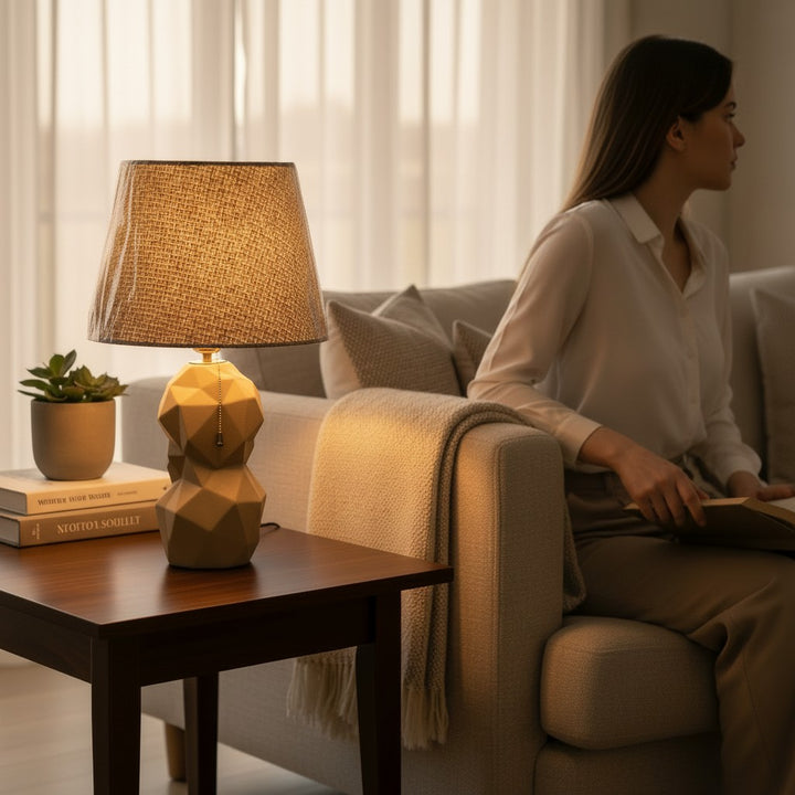 Modern Faceted Ceramic Table Lamp - Room Decor