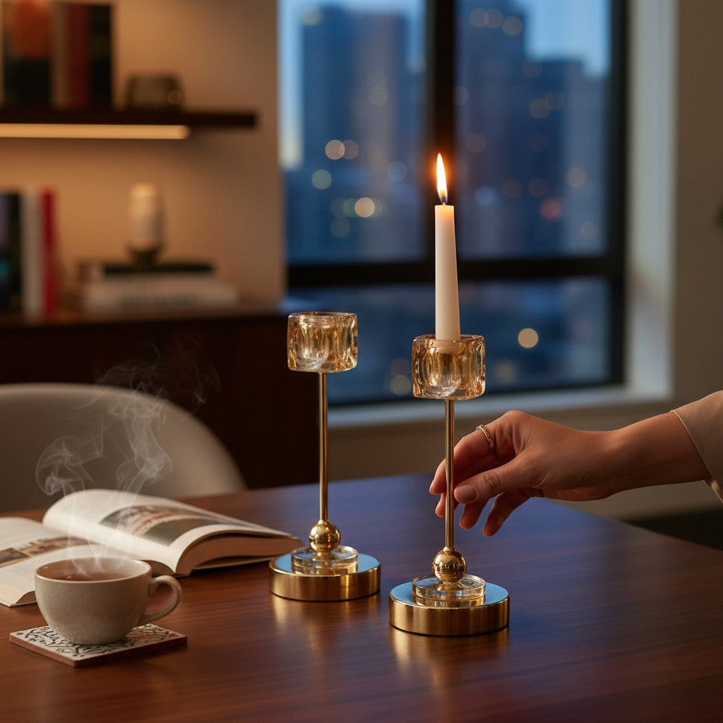 Crystal Flame Candle Holder Set