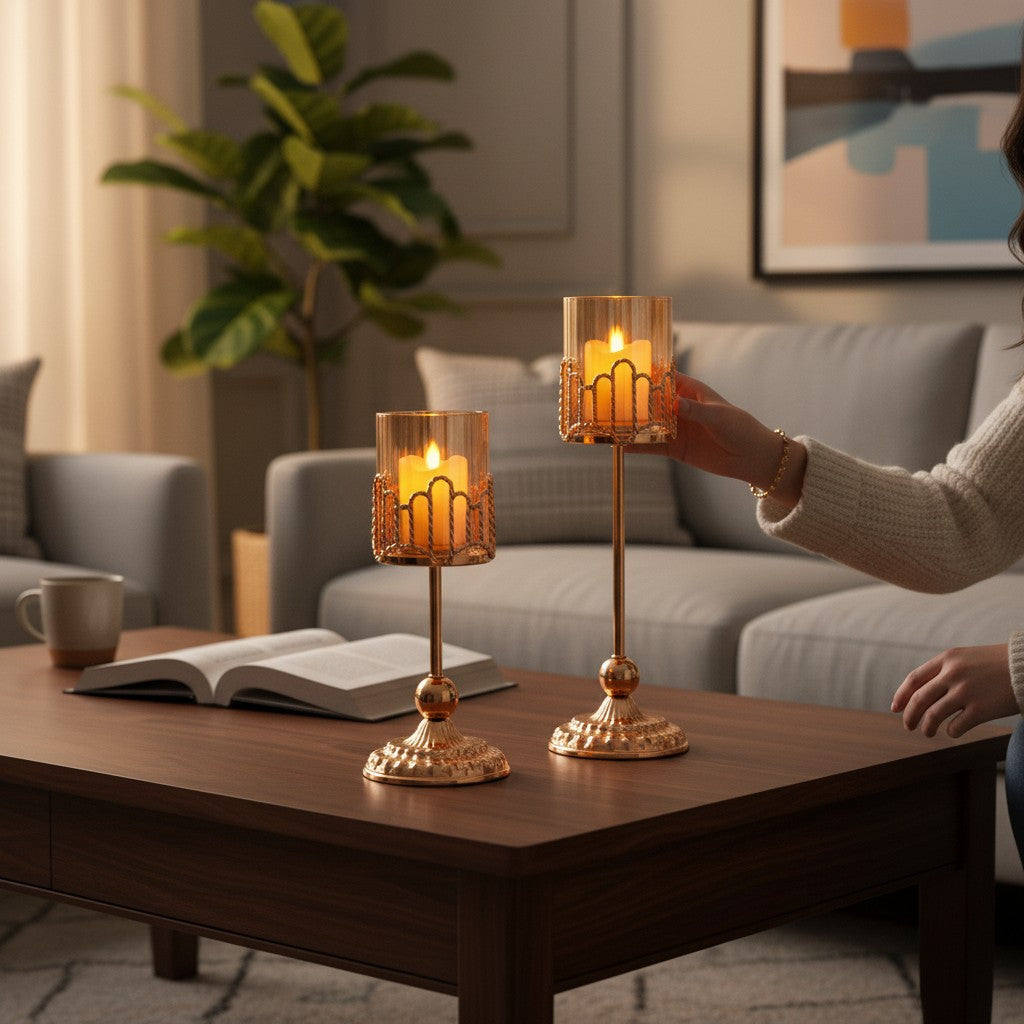 Golden Glass Metal Candle Stand