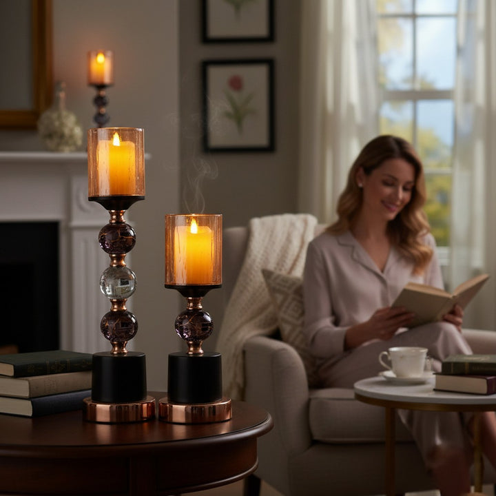 Black Ball Marble Candle Stand